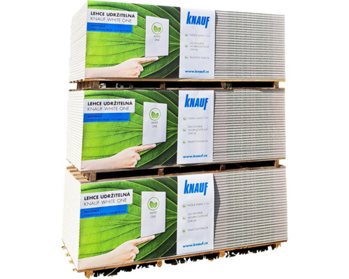 Naskládané palety se sádrokartonovými deskami Knauf White One