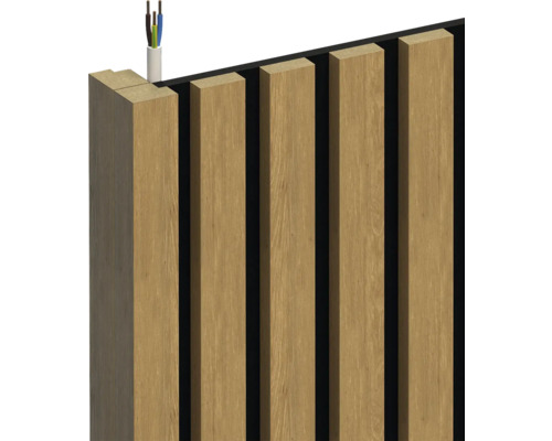 Dřevěné panely s elektrickým kabelem