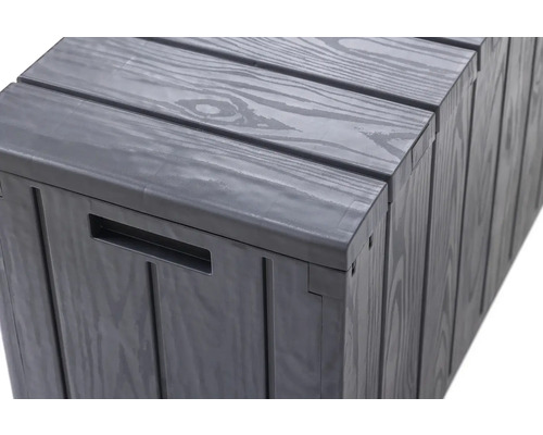 Šedý úložný box s dřevěnou strukturou