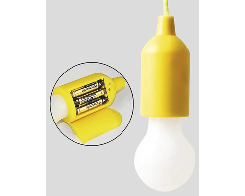 LED lampa na baterie se stahovací šňůrkou a otevřeným prostorem pro baterie
