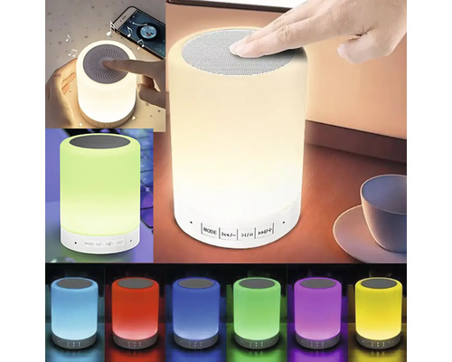 Několik pohledů na stolní lampu s funkcí reproduktoru