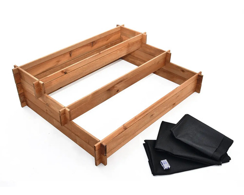 Tříúrovňový vyvýšený záhon ze dřeva s fólií pro rostliny