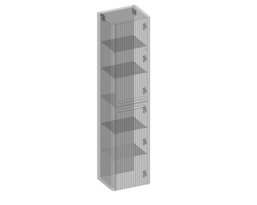 Vysoká skříňka s několika policemi a držákem na ručníky