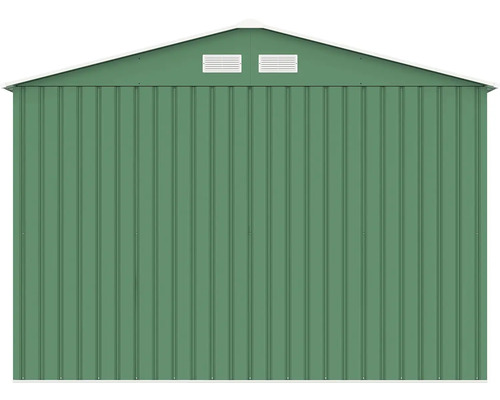 Zelený kovový zahradní domek s ventilací