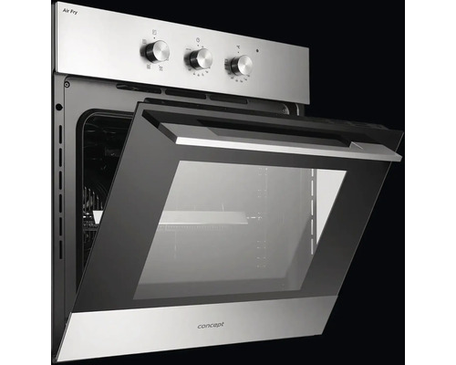 Vestavná trouba z nerezové oceli s otevřenými dvířky