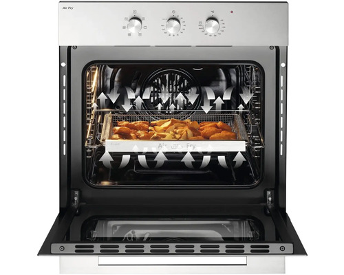 Otevřená trouba s jídlem a funkcí horkého vzduchu