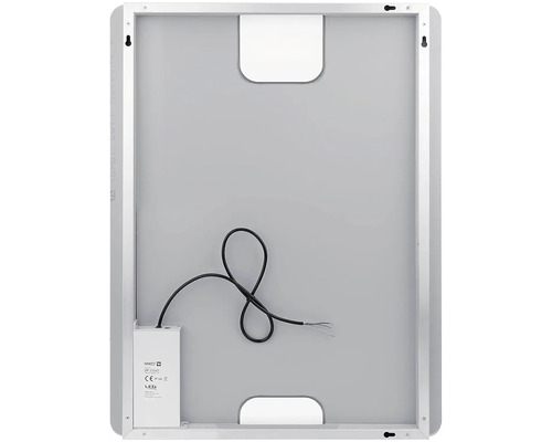 Zadní strana zrcadla s rámem, kabelem a zavěšením