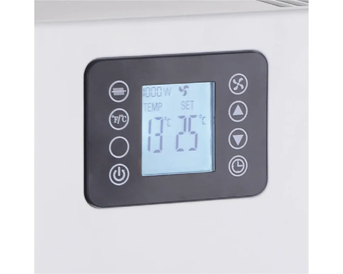 Displej topného zařízení s ukazatelem teploty a ovládacími prvky