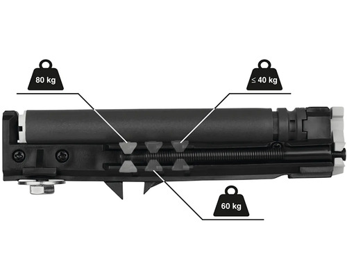 Tlumič s údaji o nosnosti 40 kg, 60 kg a 80 kg