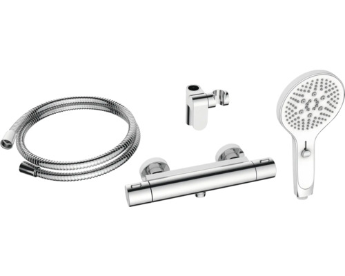 Sprchová souprava s hadicí, termostatickou baterií, držákem sprchy a ruční sprchou