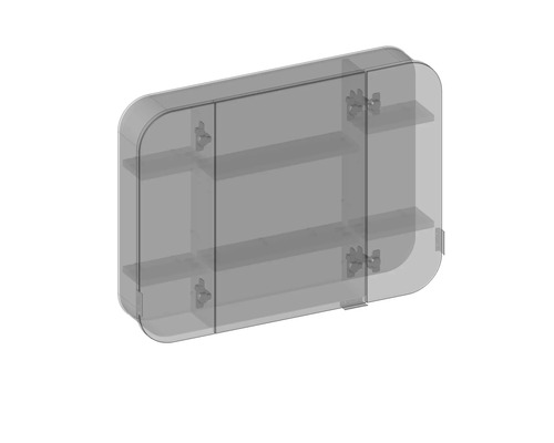 Průhledná koupelnová zrcadlová skříňka s policemi a dvířky