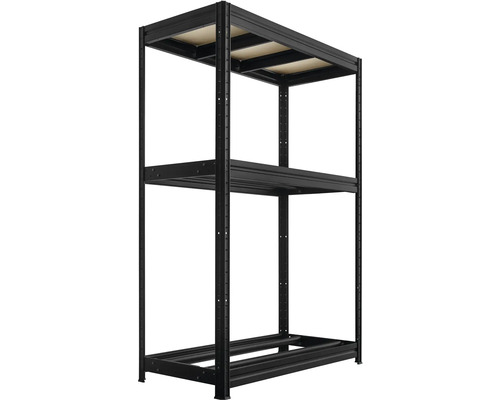 Černý regál se třemi úrovněmi
