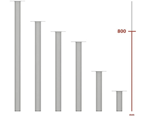 Různé kovové nohy stolu v různých výškách