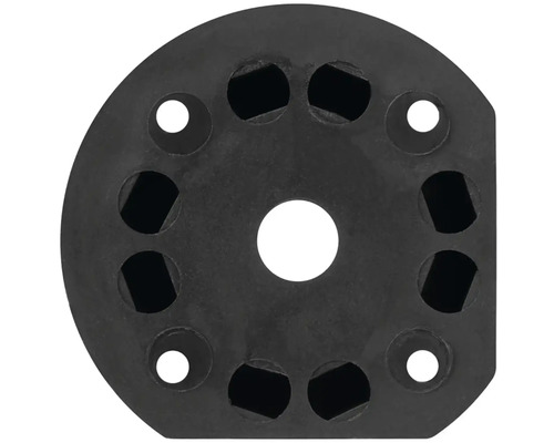 Černá vrtací šablona s kulatými a šestihrannými otvory