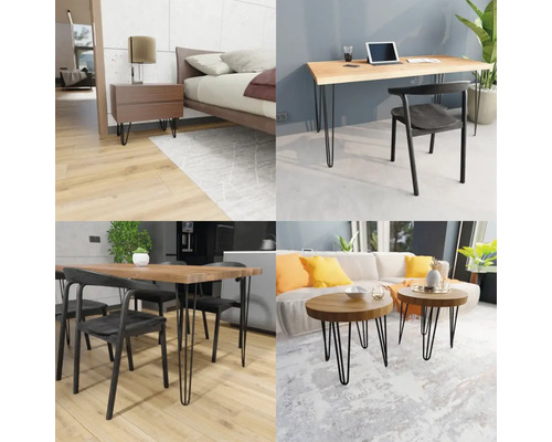 Koláž různých kusů nábytku s vlásenkovými nohami