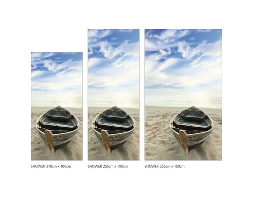 Sprchové panely s motivem lodi na pláži v různých velikostech