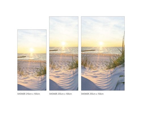 Sprchové panely s motivem pláže při západu slunce v různých velikostech