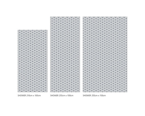 Tři sprchové panely různých velikostí s motivem vějíře