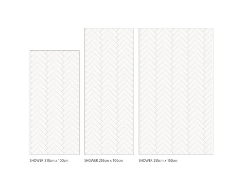 Tři sprchové panely různých velikostí s motivem rybí kosti.
