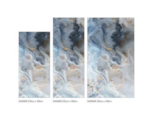 Tři sprchové panely různých velikostí s mramorovým vzorem