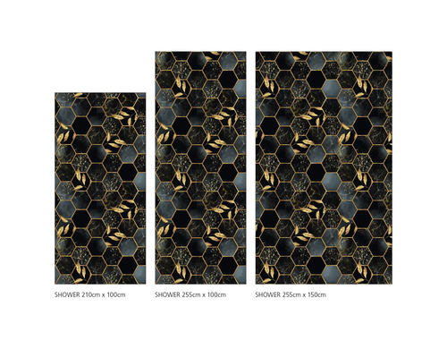 Sprchové panely s šestiúhelníkovým vzorem a listy v různých velikostech.