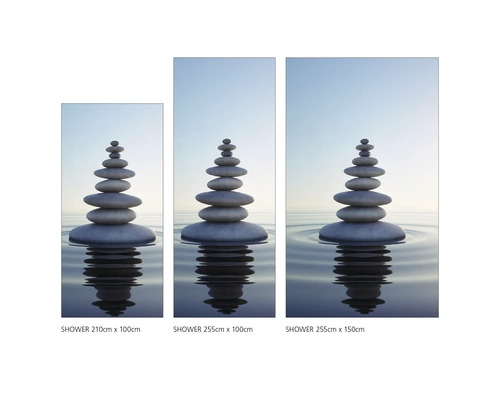 Tři sprchové panely s motivem kamenné věže v různých velikostech