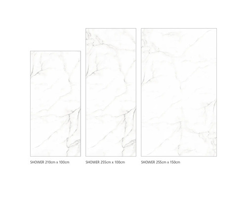 Tři sprchové panely různých velikostí s mramorovým vzorem