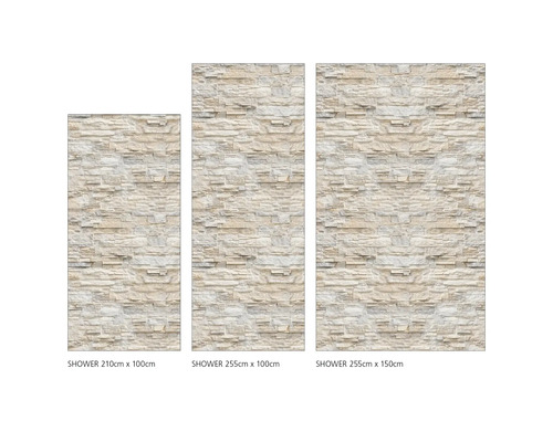 Tři sprchové panely v různých velikostech s kamenným vzorem