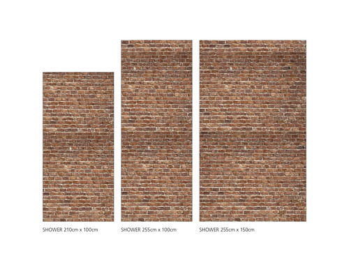 Tři sprchové panely s cihlovým vzorem v různých velikostech.