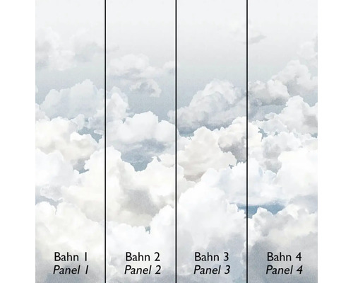 Čtyřdílná tapeta s motivem mraků, pruhy popsány