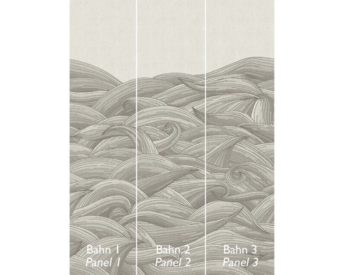 Tapeta s vlnitým vzorem, zobrazená ve třech pruzích.