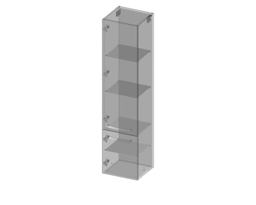 Vysoká skříňka s policemi a zásuvkami pro montáž na stěnu