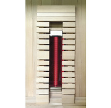 Infračervená kabina s dřevěným obložením a červeným světelným zdrojem