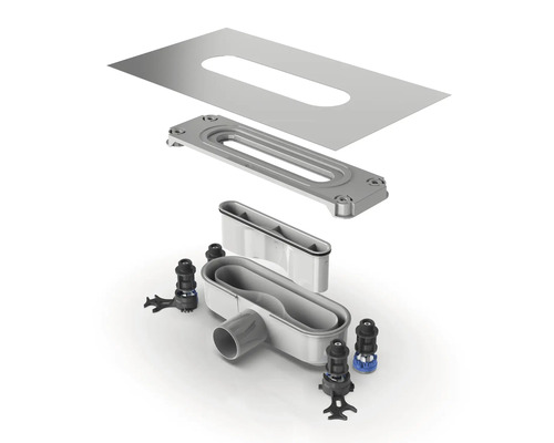 Pohled shora na sprchový žlab k obložení dlaždicemi ve stavebnici