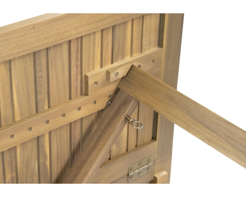 Detail spodní strany dřevěného stolu se skládacím mechanismem