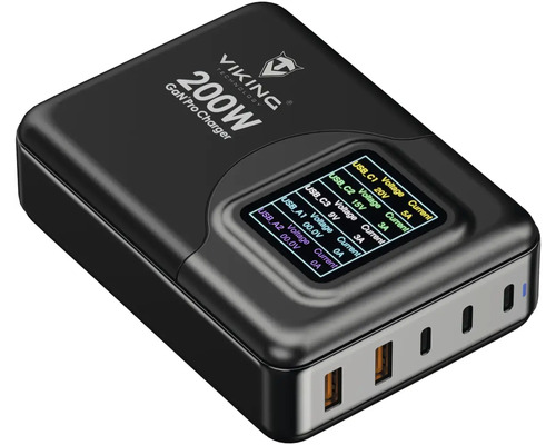 Nabíječka Viking Technology GaN Pro 200 W s USB porty