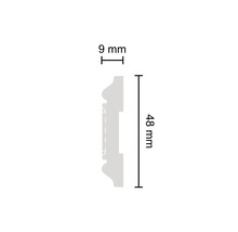 Průřez profilové lišty s rozměry 48 mm výška a 9 mm šířka