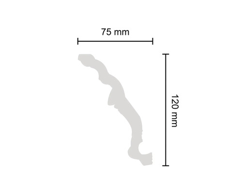 Rozměry ozdobné lišty: šířka 75 mm a výška 120 mm.