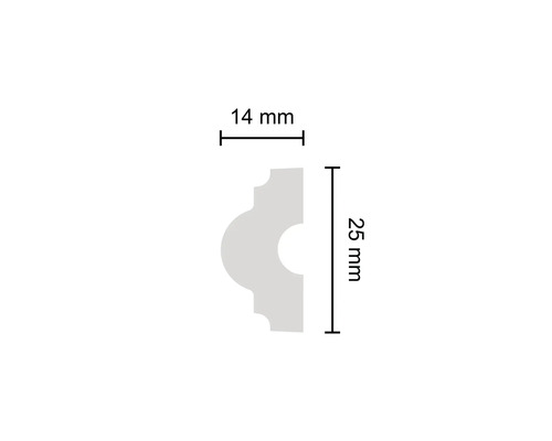 Rozměry ozdobné lišty: 14 milimetrů šířka a 25 milimetrů výška