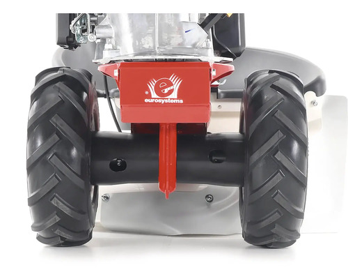 Detailní pohled na sekačku na trávu s logem Eurosystems.