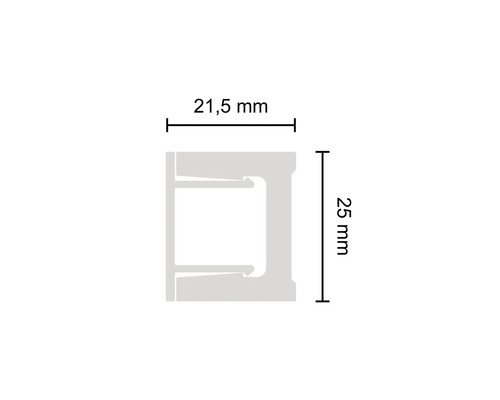 Hliníkový profil o rozměrech 21,5 mm x 25 mm.