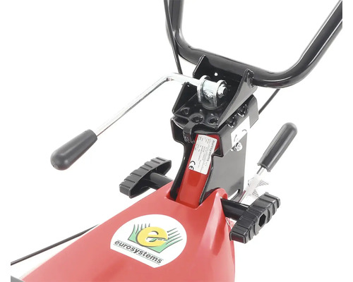 Detail ovládacího prvku motorového kultivátoru s logem Eurosystems