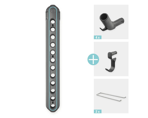 Lišta na nářadí s háčky a držáky pro ukládání nářadí