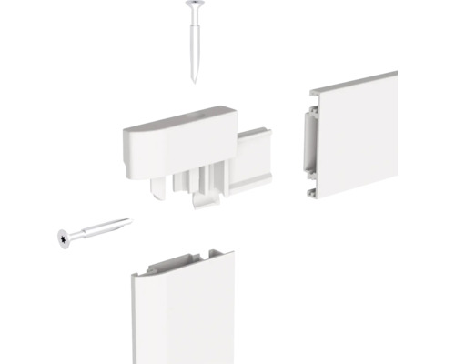 Spojovací díl pro soklové lišty s upevňovacím materiálem