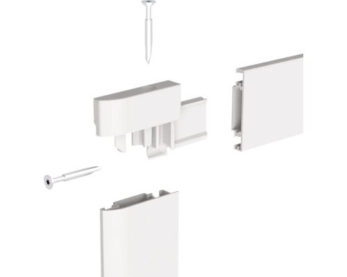 Plastové rohové spojky a upevňovací materiál pro soklové lišty