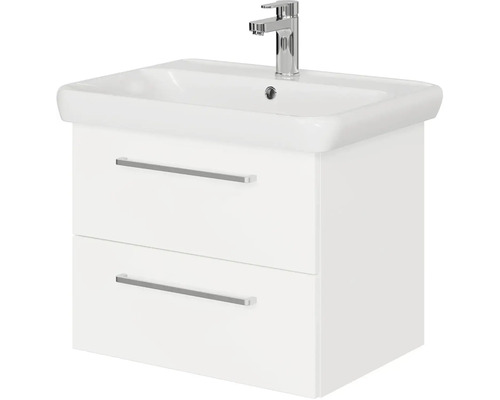 Skříňka pod umyvadlo se dvěma zásuvkami a umyvadlem s baterií.