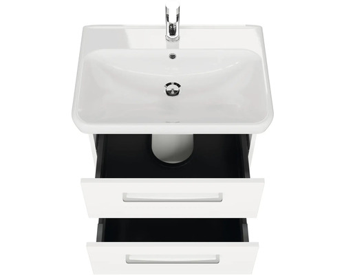 Umyvadlo se dvěma zásuvkami a baterií