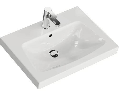 Bílé keramické umyvadlo s baterií