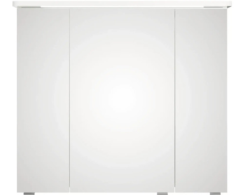 Bílá zrcadlová skříňka se třemi dvířky do koupelny