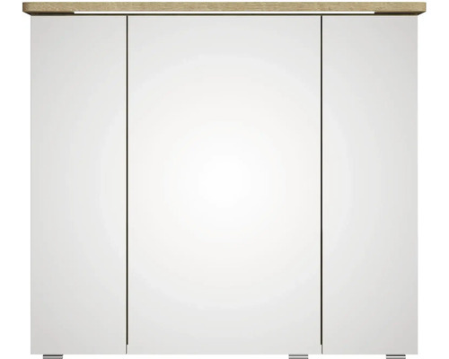 Zrcadlová skříňka se třemi dvířky a dřevěnou policí